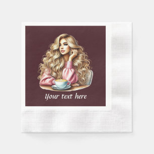 Schattige Voeg jouw tekst Coffee Lady toe Servet