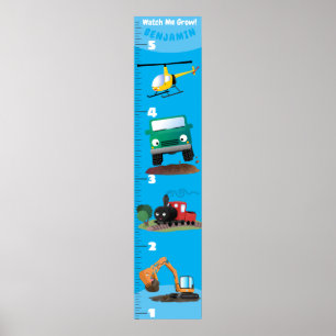 Schattige voertuigen cartoon groeimeter poster