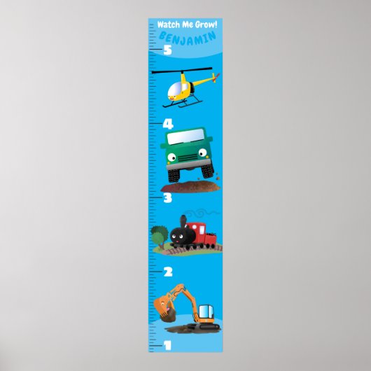 Schattige voertuigen cartoon groeimeter poster (Voorkant)
