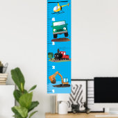 Schattige voertuigen cartoon groeimeter poster (Thuiskantoor)