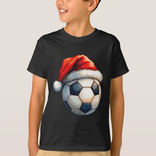 Schattige Voetbal Bal Kerstmis Kerstman Hoed Grapp T-shirt (Voorkant)