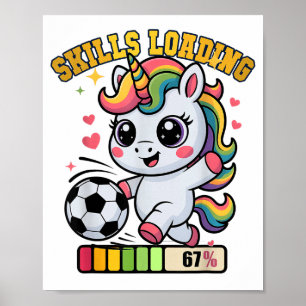 Schattige Voetbal Eenhoorn Vaardigheden Laden Win Poster