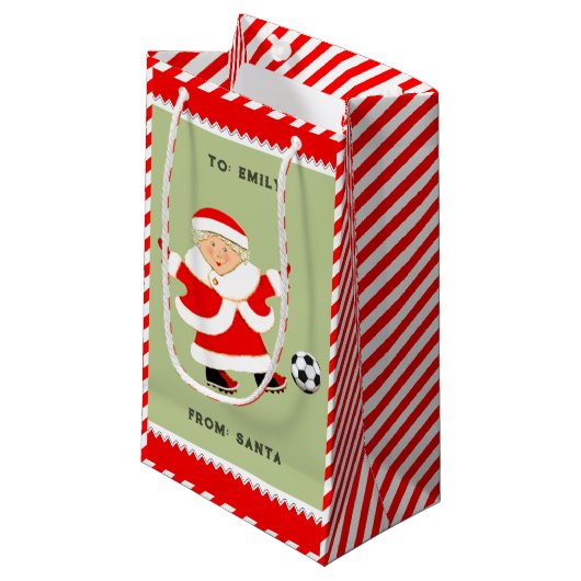 Schattige Voetbal Kerst Kleine Gift Bag Klein Cadeauzakje (Voorkant Gekanteld)