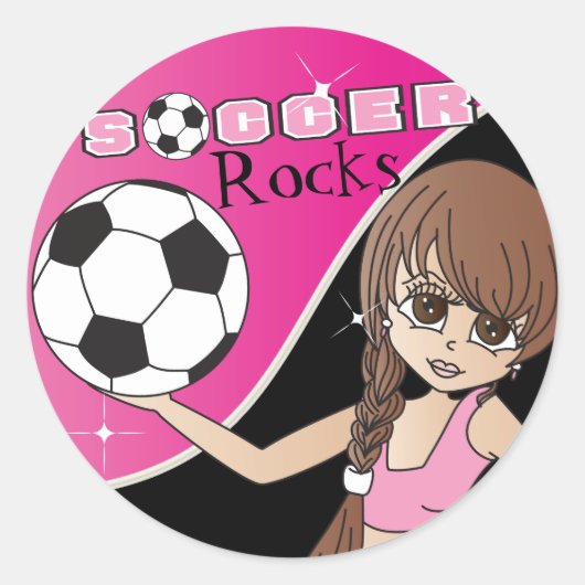 Schattige Voetbal Meisje Speler - Roze Ronde Sticker (Voorkant)