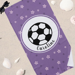 Schattige Voetbal Paarse Meisje Naam Custom Strandlaken