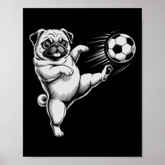 Schattige Voetbal Pug Vader Hond Zal Speelclub Doe Poster