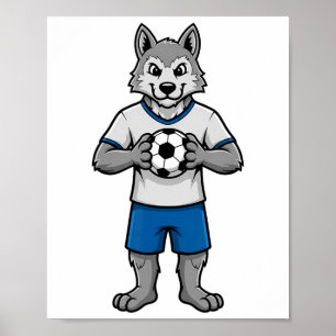 Schattige Voetbal Wolf Voetbal Speler Dier Sport  Poster