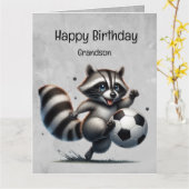 Schattige Voetballer Raccoon Kleinzoon Verjaardag Kaart (Gele Bloem)