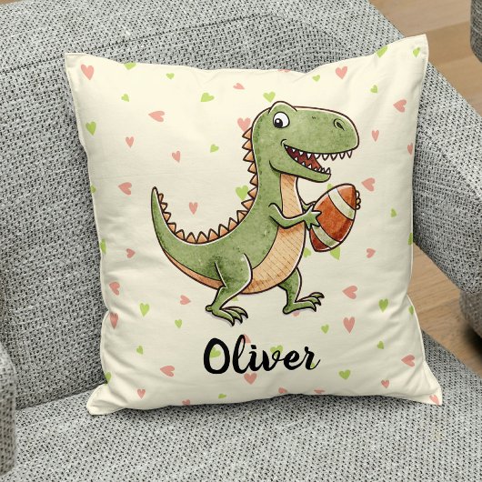 Schattige Voetbalspeler Dinosaurus Persoonlijk Kussen