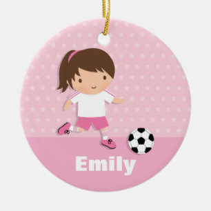 Schattige Voetbalster Meisje Roze Gepersonaliseerd Keramisch Ornament