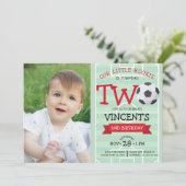 Schattige voetbalveld & lint Foto 2e verjaardag Kaart (Staand voorkant)