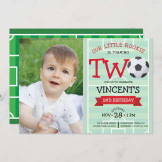 Schattige voetbalveld & lint Foto 2e verjaardag Kaart