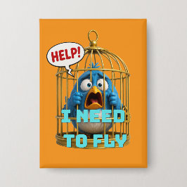 Schattige vogel in een kooi Vrijheid & Dier Button