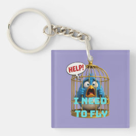 Schattige Vogel in een Kooi Vrijheid & Dier Sleutelhanger