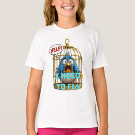 Schattige Vogel in een Kooi Vrijheid & Dier T-shirt