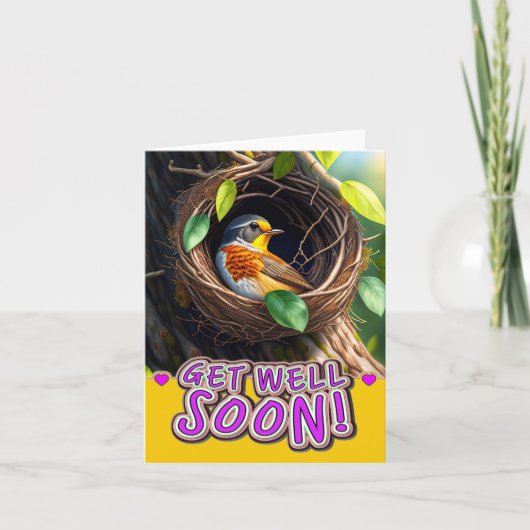 schattige vogel in het nest kaart (Voorkant)