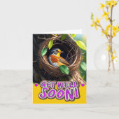 schattige vogel in het nest kaart (Gele Bloem)