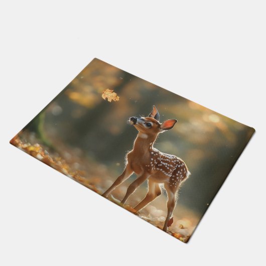 Schattige Vogel Kijkend naar een Vallend Blad In E Deurmat (Schuin)