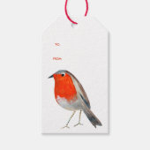 Schattige vogel rode roodborst blauwe patroon Kers Cadeaulabel (Voorkant)