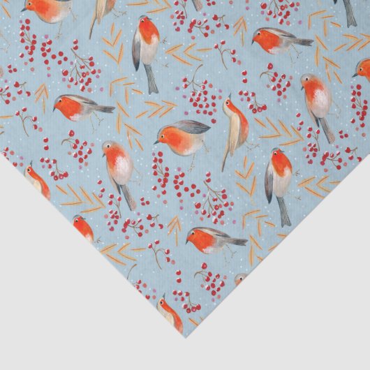 Schattige Vogelblauw Robin Winterkerstpatroon Tissuepapier (Detail)