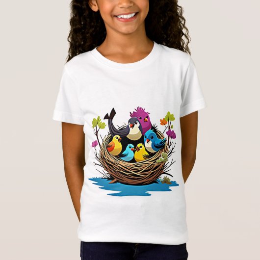 Schattige vogelfamilie in Nest T-shirt (Voorkant)