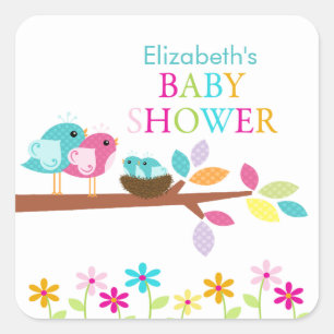 Schattige vogelnest dank je tweeling Baby shower p Vierkante Sticker