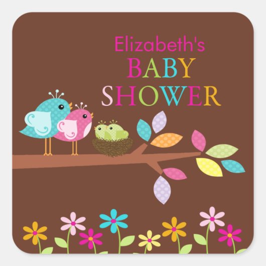 Schattige vogelnest dank je tweeling Baby shower p Vierkante Sticker (Voorkant)