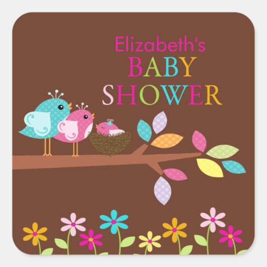 Schattige vogelnest dank u Baby shower vierkant Vierkante Sticker (Voorkant)