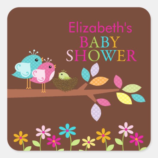 Schattige vogelnest dank u Baby shower vierkant Vierkante Sticker (Voorkant)