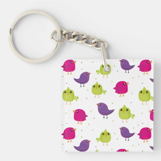 Schattige vogelpatroon sleutelhanger (voorkant)