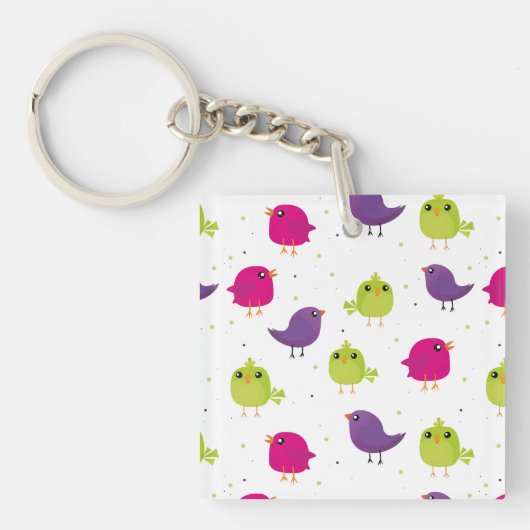 Schattige vogelpatroon sleutelhanger (voorkant)