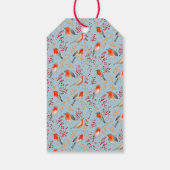 Schattige vogelrood robin blauw patroonkerstvakant cadeaulabel (Achterkant)