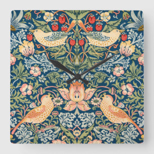 Schattige Vogels, Aardbeeldief Vintage Kunst Vierkante Klok