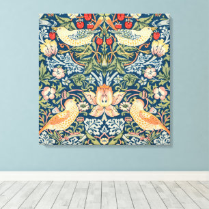 Schattige Vogels, Aardbeien Dief Vintage Kunst Canvas Afdruk