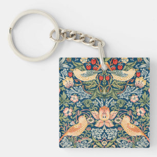 Schattige Vogels, Aardbeien Dief Vintage Kunst Sleutelhanger