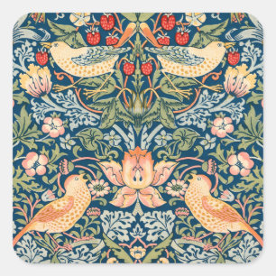 Schattige Vogels, Aardbeien Dief Vintage Kunst Vierkante Sticker