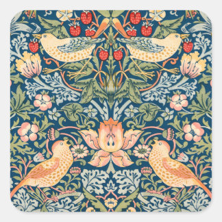 Schattige Vogels, Aardbeien Dief Vintage Kunst Vierkante Sticker
