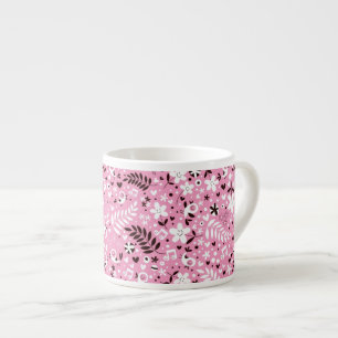 schattige vogels en roze bloemen espresso kop