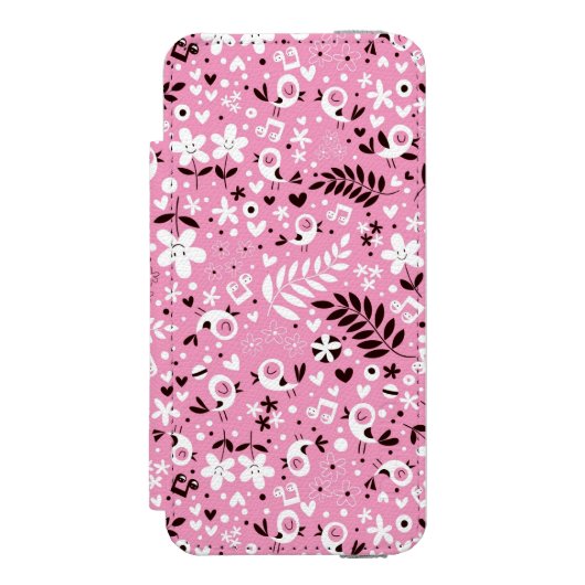 schattige vogels en roze bloemen incipio iPhone portemonnee hoesje (Voorkant Agenda)