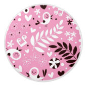 schattige vogels en roze bloemen keramische knop (Voorkant)