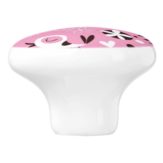 schattige vogels en roze bloemen keramische knop (Zijkant)