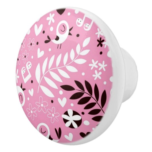 schattige vogels en roze bloemen keramische knop (Rechts)