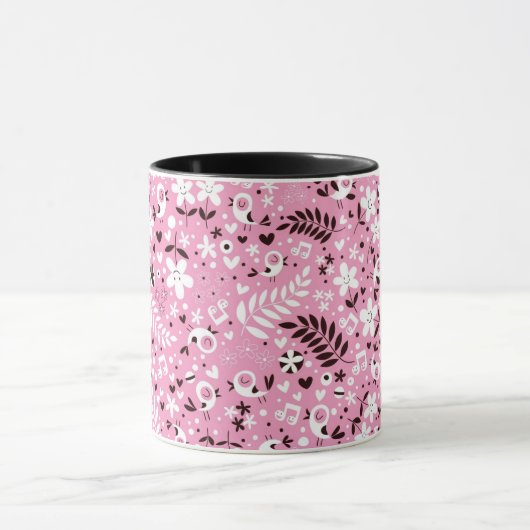 schattige vogels en roze bloemen mok (Midden)