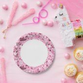 schattige vogels en roze bloemen papieren bordje (Feest)