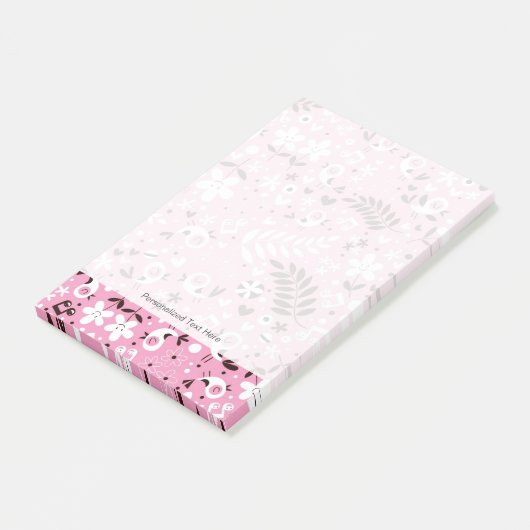 schattige vogels en roze bloemen post-it® notes (Schuin)