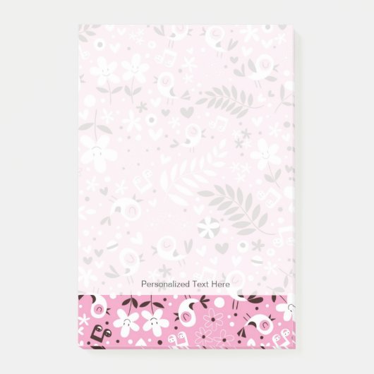 schattige vogels en roze bloemen post-it® notes (Voorkant)