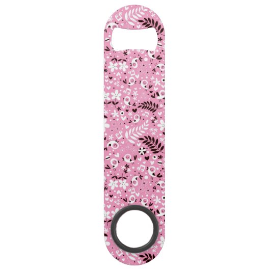 schattige vogels en roze bloemen speed flessenopener (Voorkant)