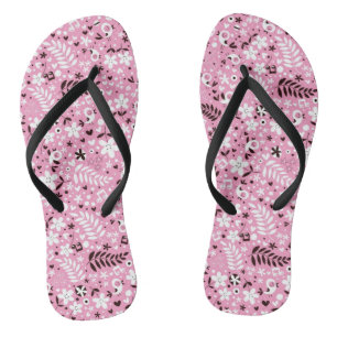 schattige vogels en roze bloemen teenslippers