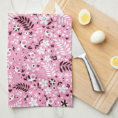 schattige vogels en roze bloemen theedoek (Quarter Fold)