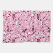 schattige vogels en roze bloemen theedoek (Horizontaal)